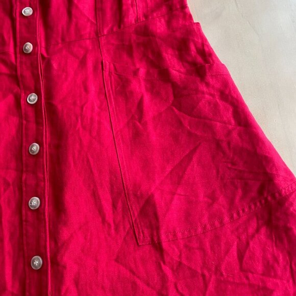 NEW Loft Linen-Blend Red Button Front Dress - Size 14 - Picture 4 of 9